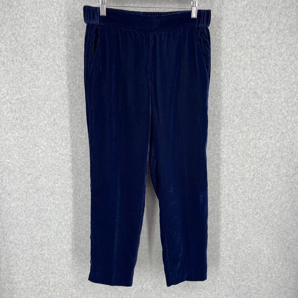 J Crew Womens Easy Pull On Pant Size 6 Blue Velvet Pockets Crop Stretch Office